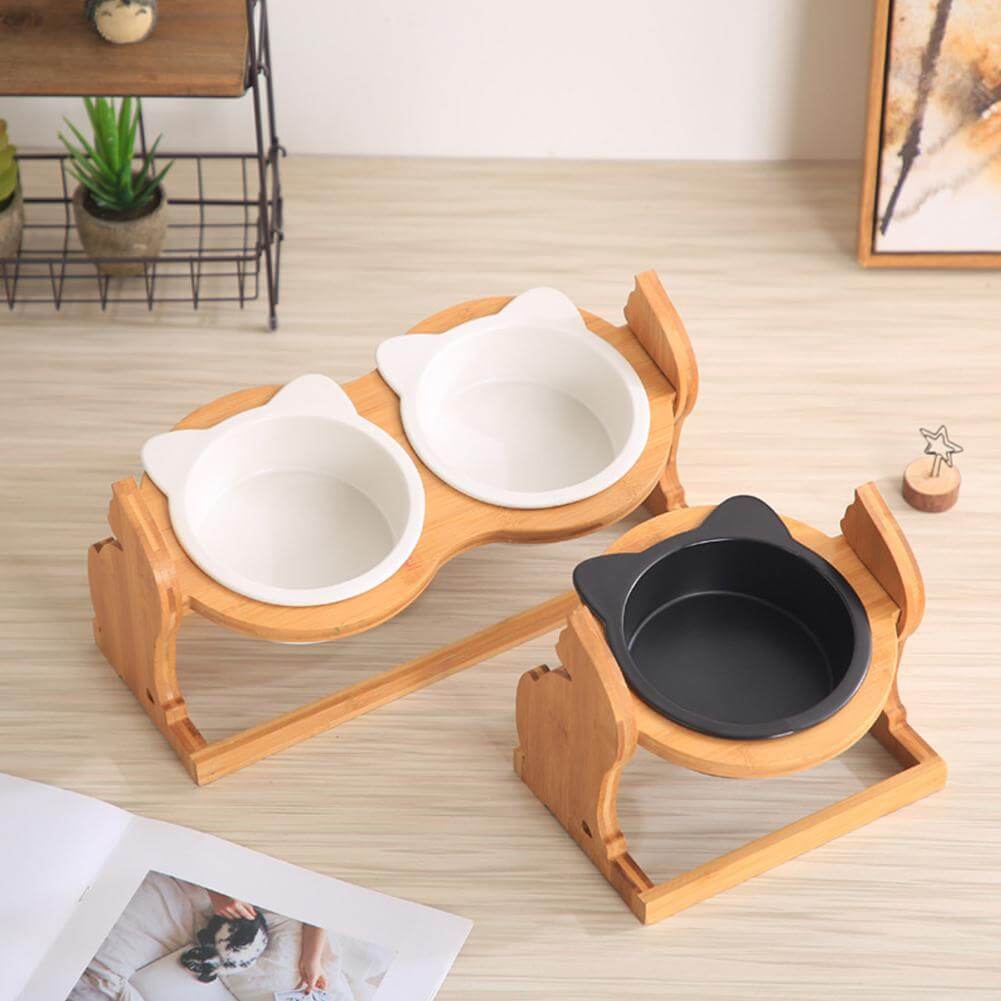 Cat bowl with Stand
 Description:
 
 
 Item type: bowl
 
 
 Color: as shown
 
 Capacity: 400 ml
 
 Automatic feeding set: no
 
 Specification: single bowl + stand (black), single bowl Pet foodPoochPlus.shopPoochPlus.shopCat bowl