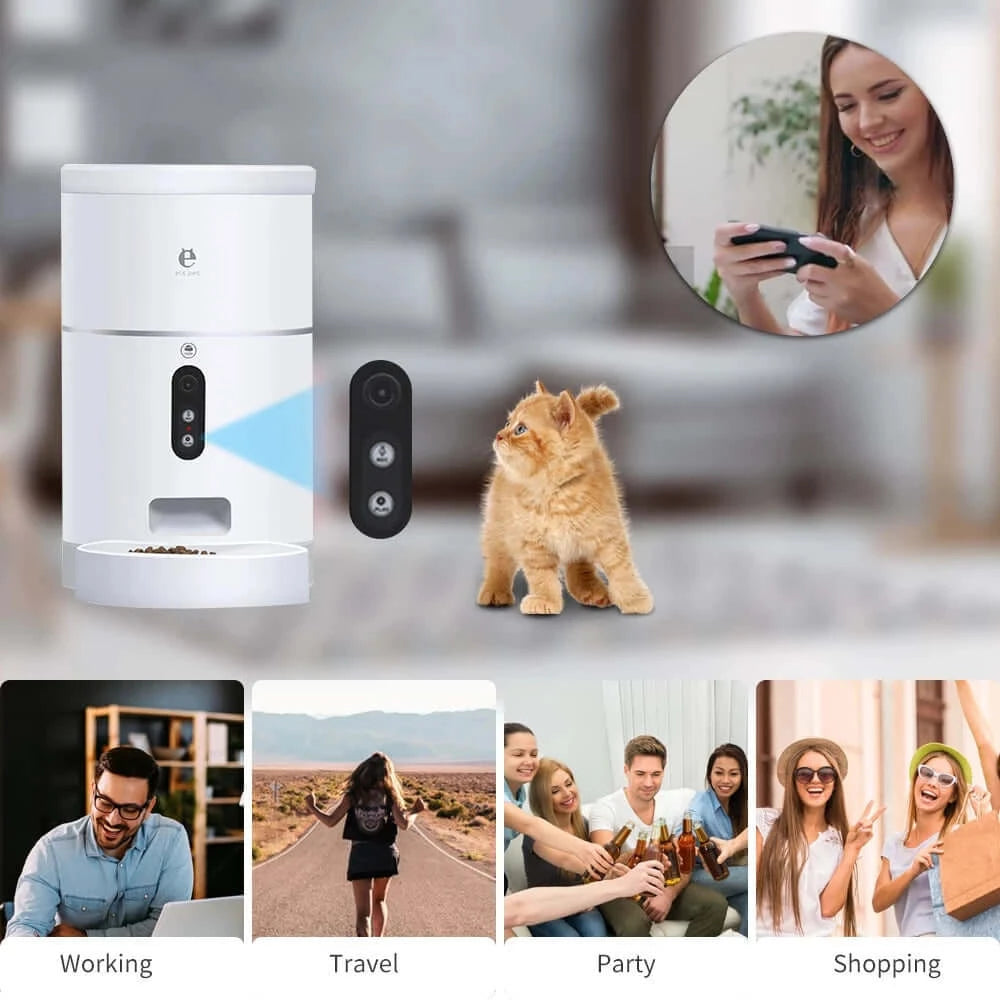 Camera Pet Food Dispenser
 Overview:
 
 Time and Amount Control: 4L large capacity, suitable for any family that keeps pets, busy working, traveling, it can also save time and no worry aboutPet AccessoriesPoochPlus.shopPoochPlus.shopCamera Pet Food Dispenser