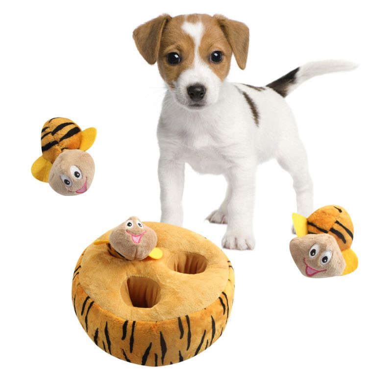 Pet soft  plush toys
 Type: plush toys
 
 Material: felpa
 
 Color: image display
 
 Size: diameter 23 cm / in
 
 Bee length: 11cm
 
 Quantity: 1 game (3 spring dolls and 1 durable mat)Pet AccessoriesPoochPlus.shopPoochPlus.shopPet soft plush toys
