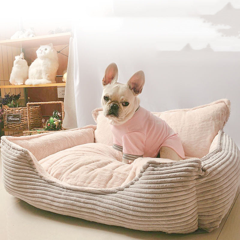 Removable And Washable  Pet Bed
 Product information:
 


 Color: pink corduroy backrest, gray corduroy backrest, beige corduroy backrest
 
 Specifications: M-medium, L-large


 
 Packing list:

PPet bedPoochPlus.shopPoochPlus.shopWashable Pet Bed