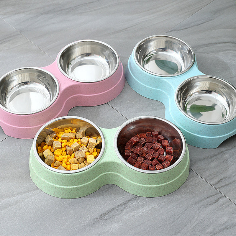 Double Pet Bowls
 Features:
 
 Double functional bowl, you can put water and food at the same time. Convenient and durable.
 
 The material is made of thickened stainless steel. SafPet foodPoochPlus.shopPoochPlus.shopDouble Pet Bowls