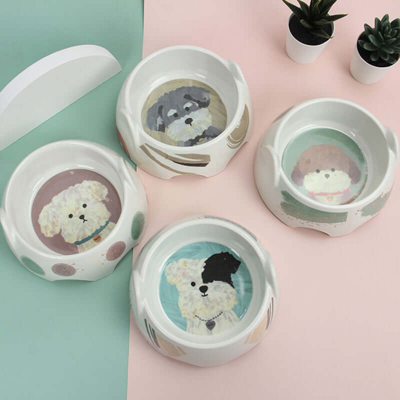 Dog Food Bowl Supplies
 Product Details:
 
 Color classification: Green teddy pattern, purple bear pattern, coffee Schnauzer pattern, Qingxi Highland white terrier
 
 Applicable size: recPet foodPoochPlus.shopPoochPlus.shopDog Food Bowl Supplies